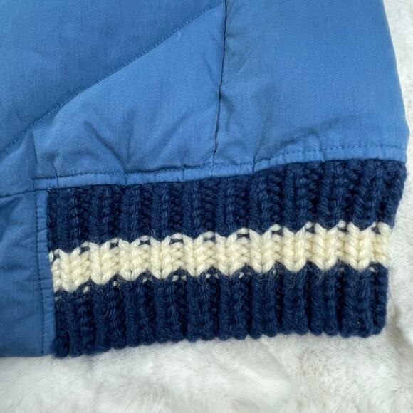 🔥PINK Victoria’s Secret Down Feather Spell Out Striped Trim Blue Vest Size XS/S - Picture 6 of 11